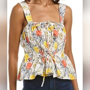 NWT BCBGMAXAZRIA Floral Poplin Top in Gardenia Combo Small